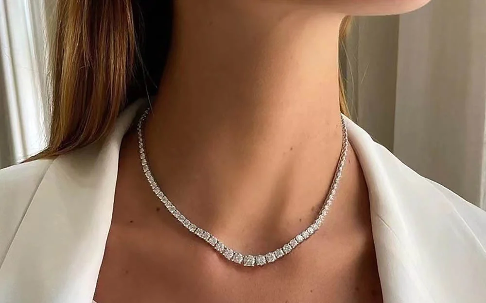 KRS Jewelers Silver Moissanite Tennis Necklace